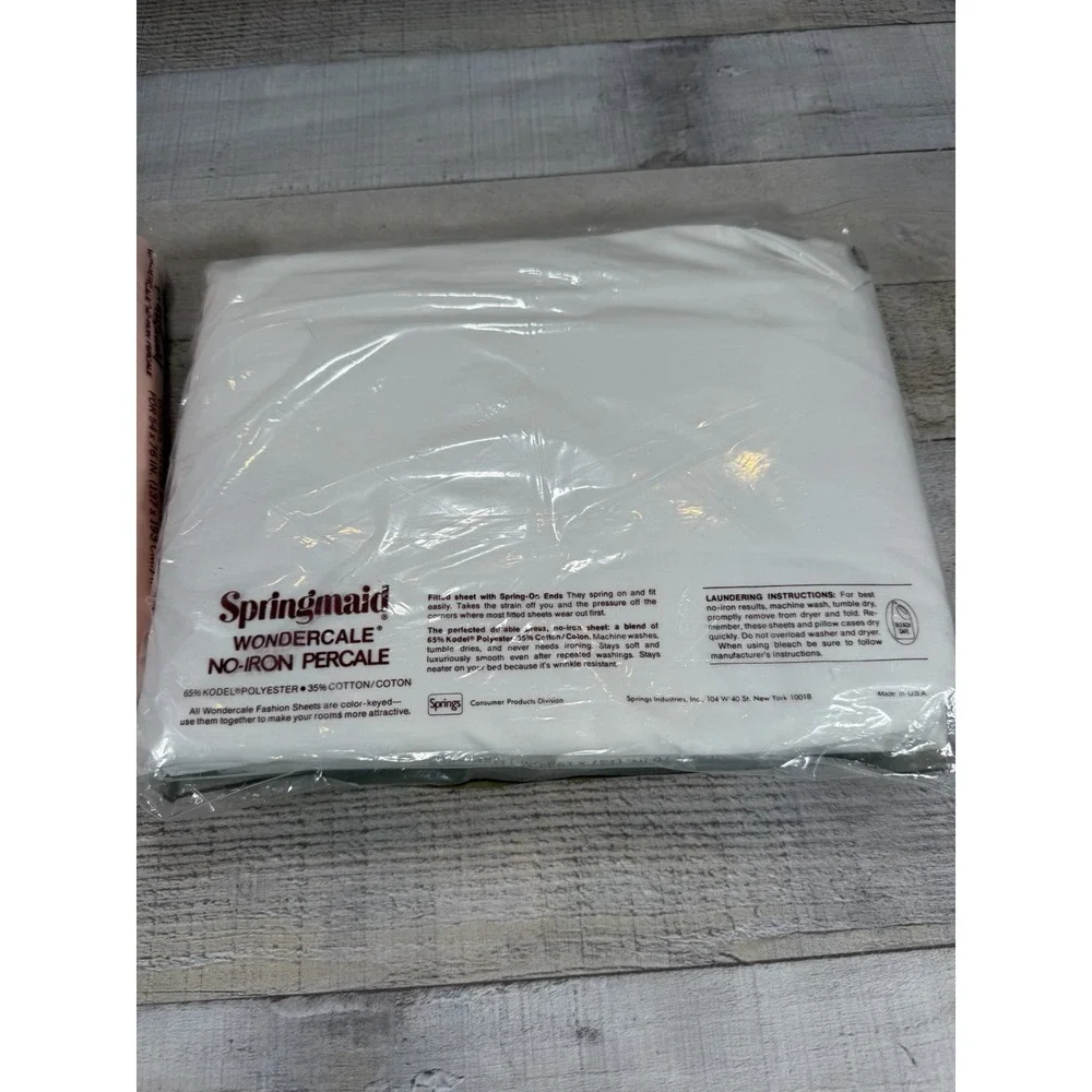 Vintage Springmaid Wondercale Double Fitted Sheets Lot 2 Pink White NOS Percale